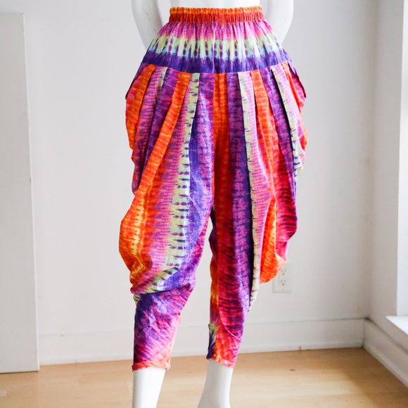 Vintage Tie Dyed Colourful Cotton Harem Pants - Picture 3 of 8